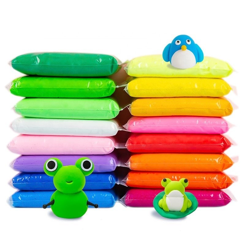 Plastilina Colorata Pufoasa inteligenta, set 12 pliculete, Hey Clay, saritoare, cu 3 ustensile de modelat