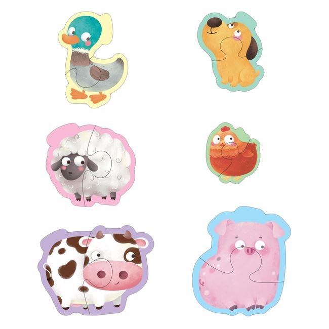 Puzzle cu 6 Animale de la Ferma pentru Bebelusi (12 piese)