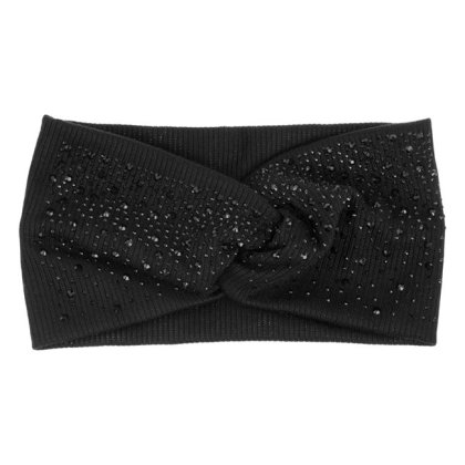 Bentita Par Neagra Lata Ribbed Strass Negru cu Nod pentru Femei