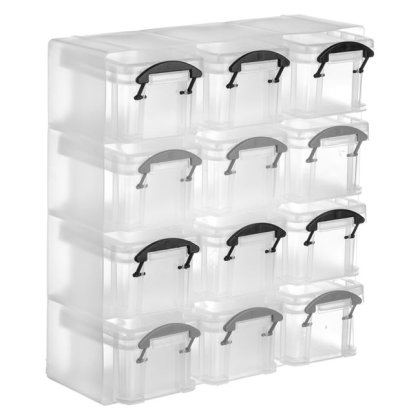 Cutie din Plastic Transparent cu 12 Mini Cutii pentru Depozitare 21x6.5x22cm - 12buc