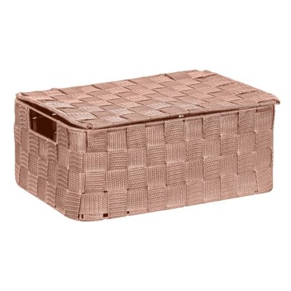 Cutie de Depozitare Somon de Tip Ratan cu Cadru Metalic & Capac 30x20x12cm