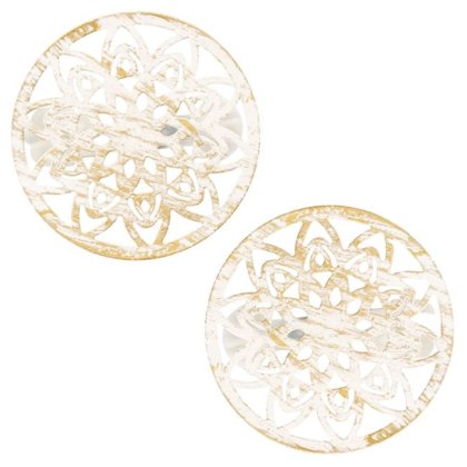 Accesorii Perdea Brosa din Lemn cu Clip Model Floare Alb Aurie Brushed - 2buc