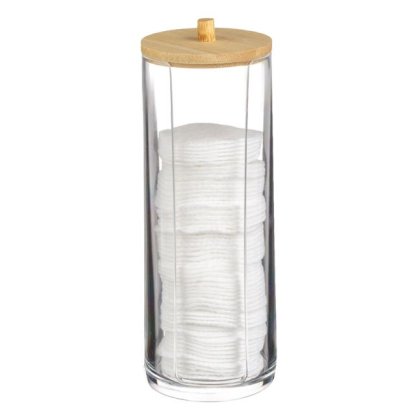 Suport Acrilic cu Capac din Bambus pentru Dischete Demachiante Ø7x20cm