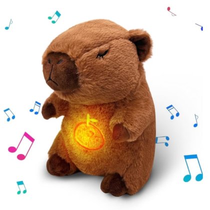Capibara de Plus Interactiv VICTINY® cu Efecte Luminoase si Muzicale, Functie de Imitare a Respiratiei, Pentru Copii, Jucarie bebelus Partener de Joaca cu Functie de Imbunatatire a Somnului 25cm, maro