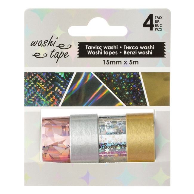 Benzi Autoadezive Washi Tape de Culori Metalizate 5mx1.5cm - 4buc