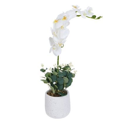 Ghiveci Decorativ Alb Ceramic cu Floare Artificiala Orhidee Alba Ø13x54cm