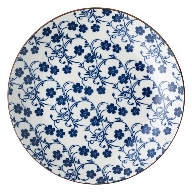 Farfurie din Portelan Alb cu Model Flori Albastre Ø19cm