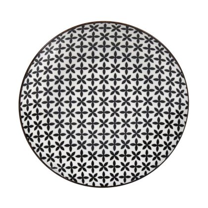 Farfurie din Portelan Alb cu Model Flori Negre Ø19cm