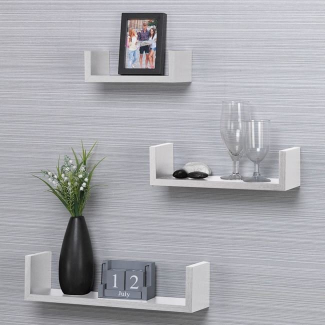 Set Rafturi Suspendate MDF Albe de Perete - 3buc