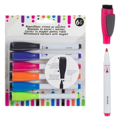 Markere Magnetice Colorate pentru Tabla Alba - 6buc