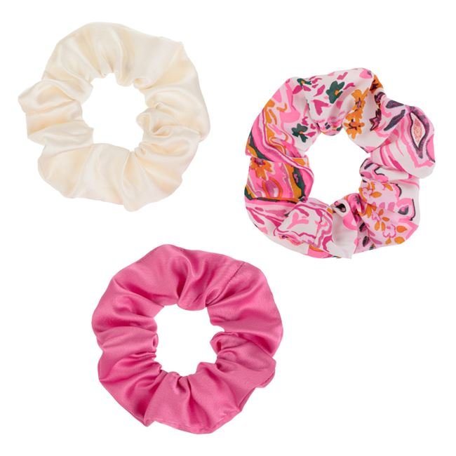 Elastice Par Satinate Fucsia Ecru Floral pentru Copii - 3buc