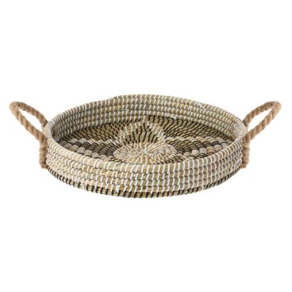 Tava Rotunda din Paie de Culoare Naturala cu Model Stea si Manere Ø37x7cm