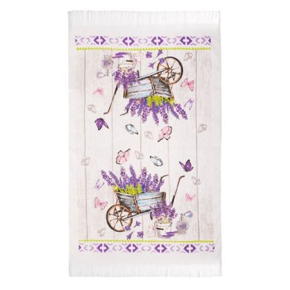 Prosop de Bucatarie din Bumbac Alb cu Model Lavanda 60x35cm