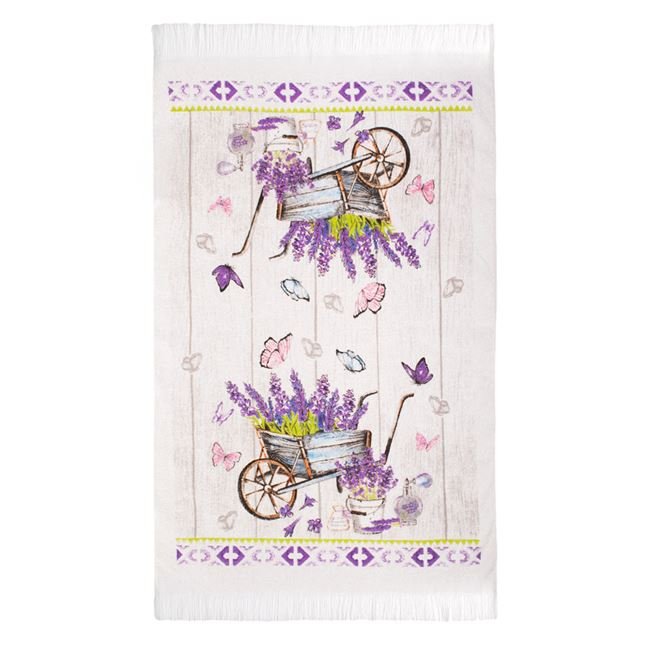 Prosop de Bucatarie din Bumbac Alb cu Model Lavanda 60x35cm
