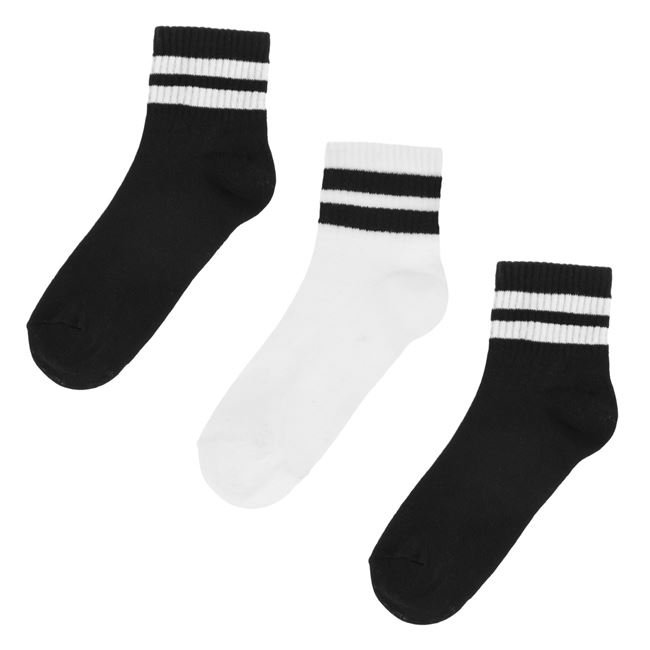 Sosete Sport Fancy Mid Cut Negre Albe cu Dungi - 3 perechi