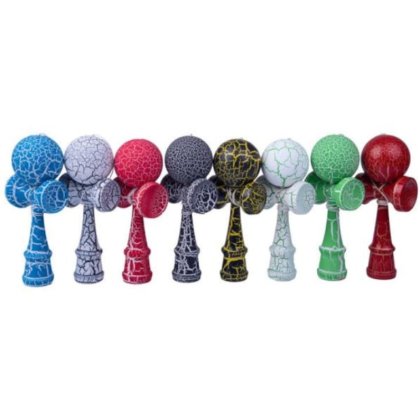 Kendama din lemn VICTINY® 18 cm, model design crapat, suprafata antialunecare, culoare surpriza, multicolor