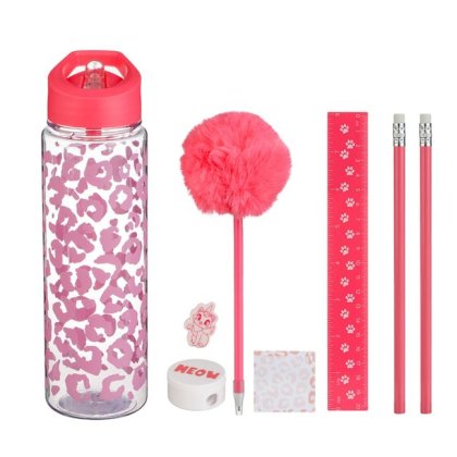 Set Scoala cu Sticla de Apa Flip Top & Accesorii Roz - 8 piese