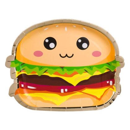 Farfurii de Carton Burger 3D Colorat cu Folie Aurie 23cm - 6buc
