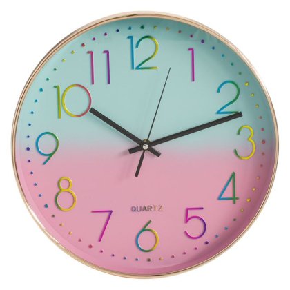 Ceas Decorativ de Perete Argintiu Ombre Verde Roz Ø30cm
