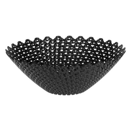 Bol Rotund din Plastic Negru cu Model Impletit pentru Fructe Ø34.5x12cm
