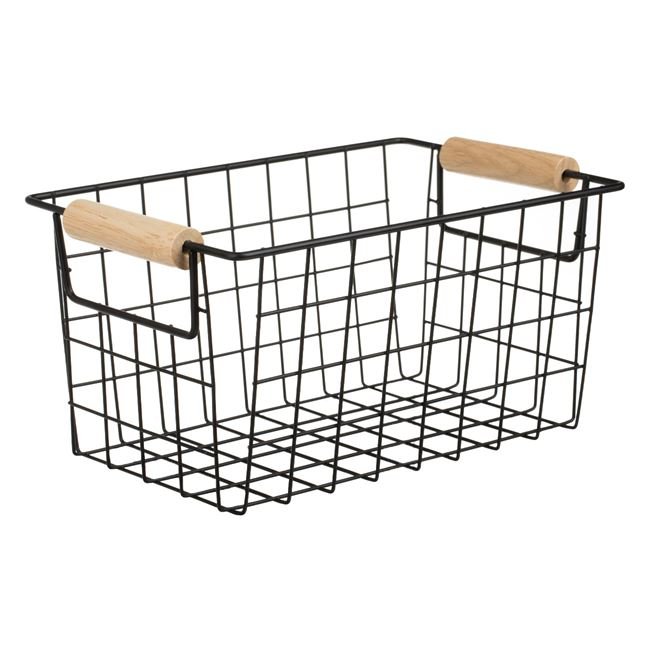 Cosulet Metalic Negru cu Manere din Lemn 24.5x15.5x13cm