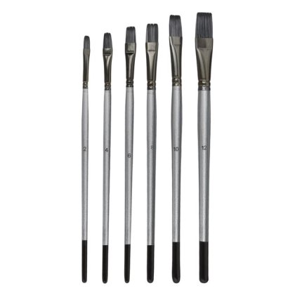 Set Pensule cu Varf Plat & Maner Argintiu - 6buc