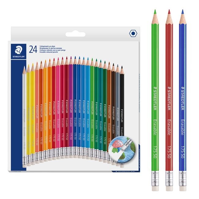 Set Creioane Colorate cu Radiera Diferite Culori Staedtler - 24buc