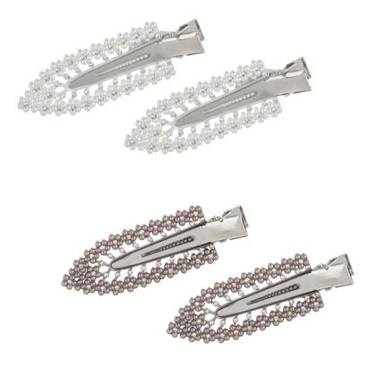 Set Clame de Par Margele Strass Alb Gri pentru Femei 6cm - 4buc