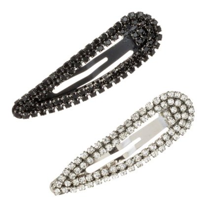 Set Clame Metalice Par Neagra & Transparenta cu Strass 5.5cm - 2buc