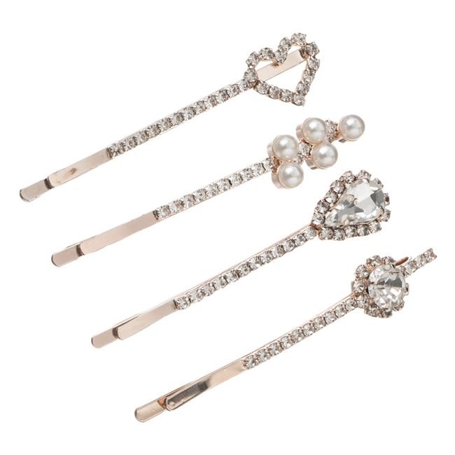 Set Agrafe Par de Culoare Roz Aurie cu Strass Margele pentru Femei 6.5cm - 4buc