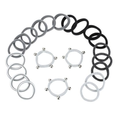 Elastice Par Frotte Negre Gri Lurex Argintiu pentru Femei - 22buc