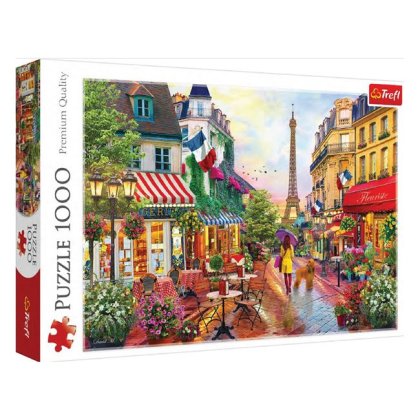 Puzzle Paris Turnul Eiffel Fata cu Caine Bistro ( 1000 de piese) - Trefl