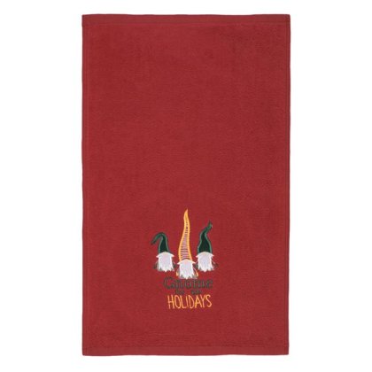 Prosop de Maini din Bumbac Rosu cu Model de Craciun Gnome Brodat 50x30cm