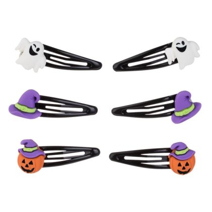 Set Clame Metalice Par Negre cu Fantoma Palarie Vrajitoare Dovleac 5cm - 6buc