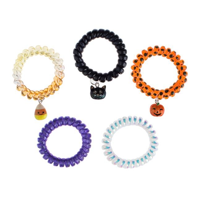 Elastice Spiralate Par de Diferite Culori cu Pisica Dovleac Porumb de Halloween - 5buc