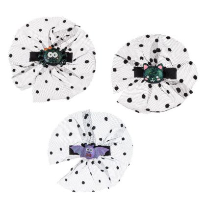 Set Clame Par Negre cu Tul Liliac Pisica Paianjen Glitter 8cm - 3buc