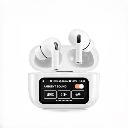 Casti bluetooth A9 Pro TWS ANC touchscreen, Alb