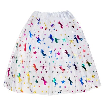 Fusta Tutu cu Tul Alb Stele Holografice & Unicorni pentru Copii