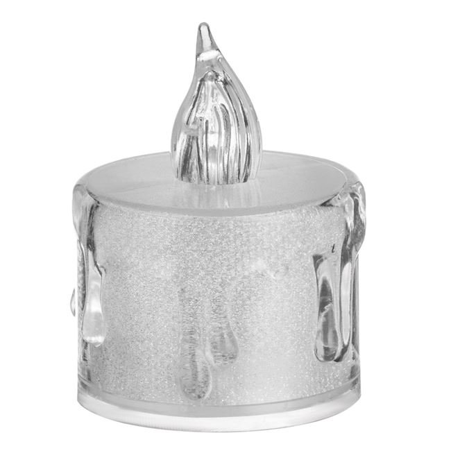 Lumanare Decorativa Transparenta cu Model Picaturi Frosty Baterii & LED Alb Cald Ø3,5x5cm