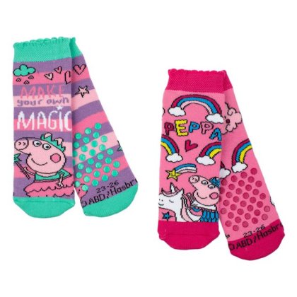 Sosete de Iarna Turcoaz Fucsia cu Model Peppa Pig Anti-slip pentru Copii - 2 perechi