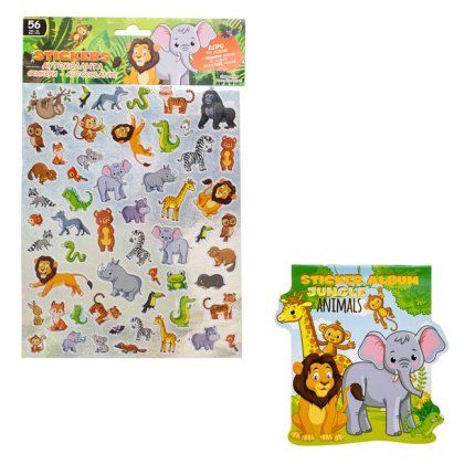 Set Autocolante Animale din Jungla cu Album - 56buc