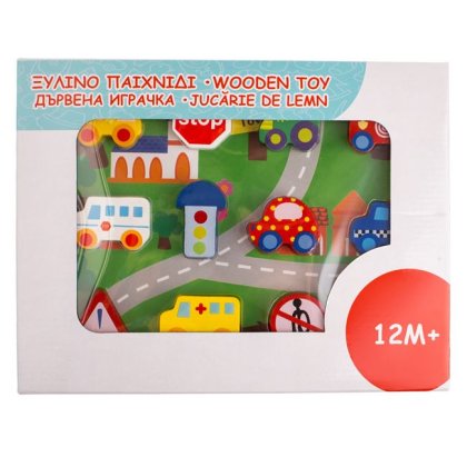 Jucarie din Lemn Autostrada 3D cu 12 Figurine 22x29cm