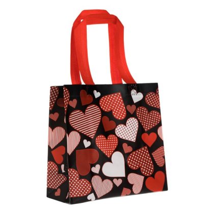 Sacosa din PP cu Inimi Rosii Buline Dungi 22x10x21.5cm