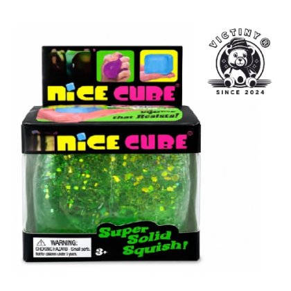 Cub Fidget 3D, VICTINY ® Model Cub de Gheata cu GLITTER VERDE, Jucarie Antistres pentru Copii/Adulti, Comprimabil cu Revenire Lenta, 4.5 x 4.5 x 4.5 cm