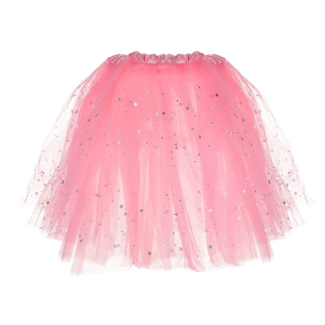 Fusta Tutu Tul Roz cu Stele Holografice Luna & LED Intermitent pentru Copii