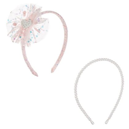 Set Coronite Par Roz cu Funda Tul cu Paiete & Margele Albe - 2buc