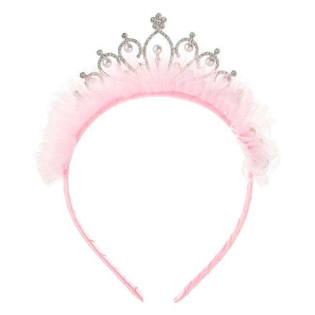 Coronita Par Tiara Argintie cu Strass Margele & Tul Roz