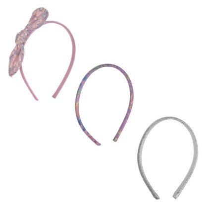 Set Coronite Par Roz Fundita cu Paiete Mov Metalizate Fluturi & Glitter Argintiu - 3buc