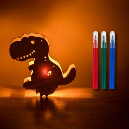 Set Creativ Dinozaur din Lemn cu Lumina & 3 Carioci 16x2.5x12.5cm