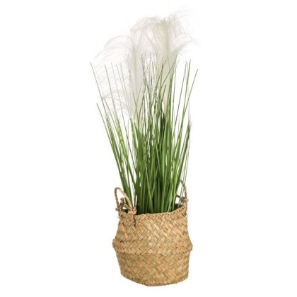 Ghiveci Decorativ Cos cu Iarba & Flori Albe 44cm